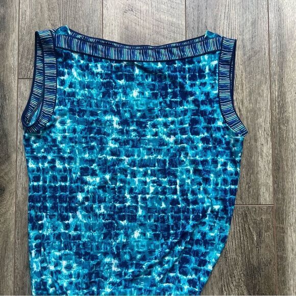 BCBGMaxAzria Womens Tunic Top Size Small Cyan Combo Draped Blue Multi Sleeveless - Picture 4 of 8
